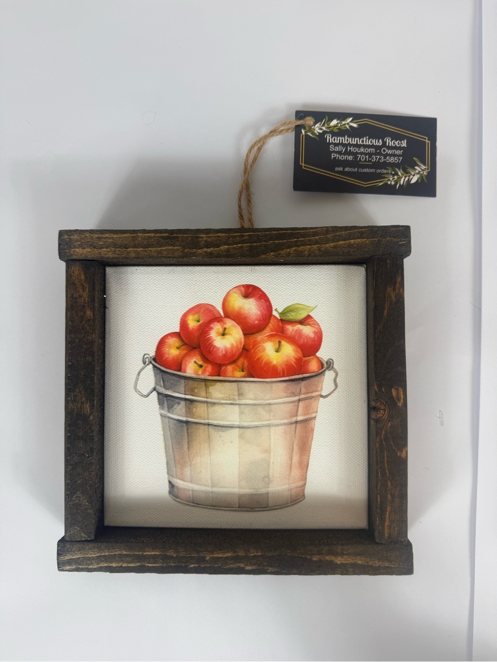 Apple Bucket Wall Art - Red Apples In Wood Frame 6X6”